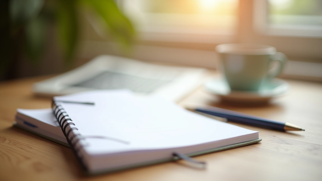 Notizblock mit Budgetplanung und Stift auf Holztisch, Kaffeetasse daneben, helles natürliches Licht