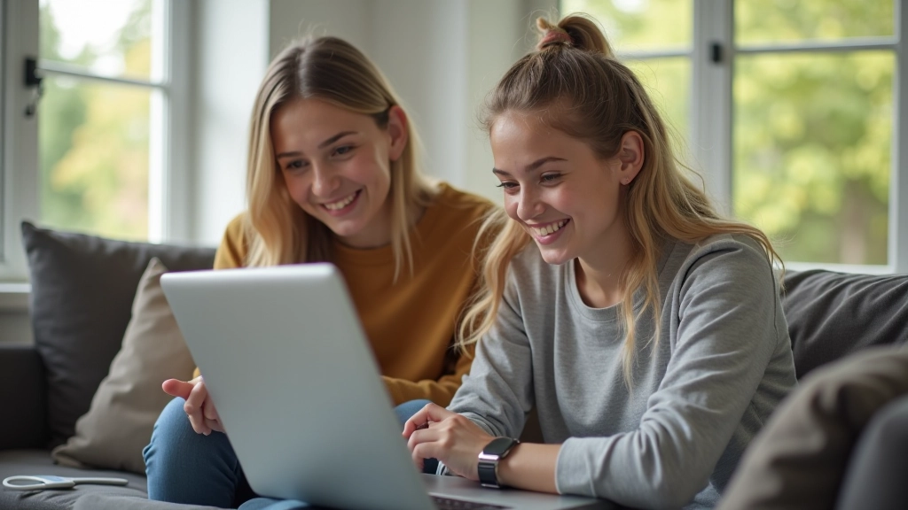 Mutter und Tochter sitzen zusammen am Laptop und überprüfen Kindergeldunterlagen online